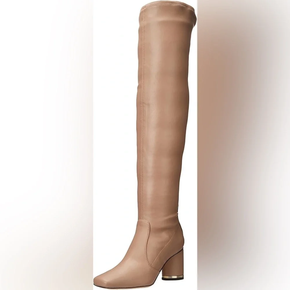 Franco Sarto Pisa Over the Knee Tan Boots with Gold Details 👢 size 8.5, Like New